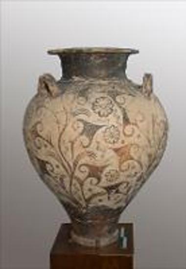 Pithoid amphora with three handles and floral patterns
