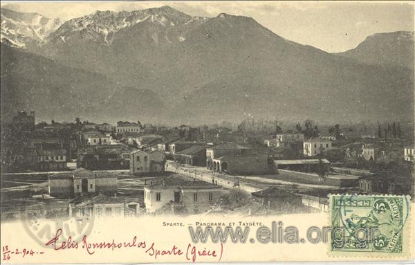 Sparte, - Panoramaet Taygète.