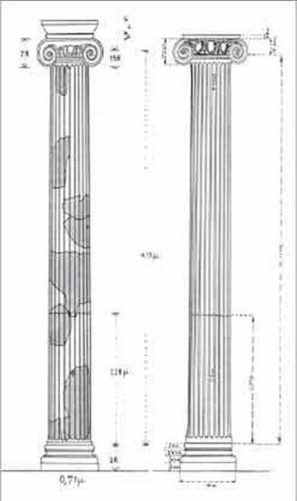 Σχεδιαστική απεικόνιση κιόνων ιωνικού ρυθμού από το Ιερό του Απόλλωνα στο Δαφνί