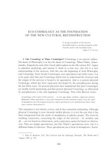 Eco-Cosmology as the Foundation of the Cultural Reconstruction
