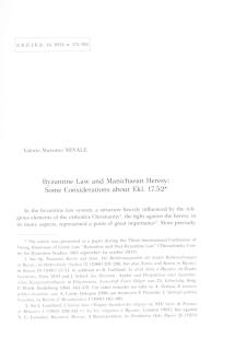 Byzantine Law and Manichaean Heresy: Some Considerations about Ekl. 17.52