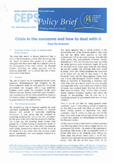 Crisis in the eurozone and how to deal with it