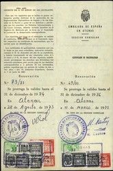 2 certificates of spanish nationality, issued by spanish Embassy in Athens on 30/08/1972 for Ino and Marcel Cohen (with photos).