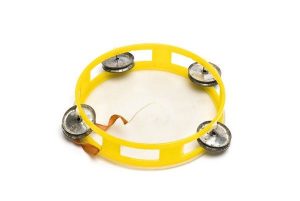 Musical instrument, yellow plastic tambourine.