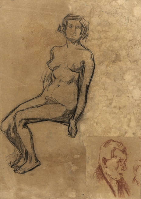 Female nude and study of a man’s head