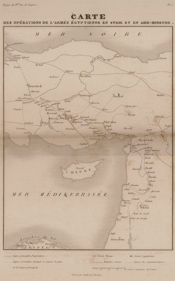 Χάρτης των πολεμικών επιχειρήσεων του αιγυπτιακού στρατού στη Συρία και τη Μικρά Ασία στα 1831.