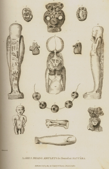 Σφραγιδόλιθοι, φυλαχτά και άλλα μικροαντικείμενα από τη Σακκάρα (Saqqara), νεκρόπολη της Αιγύπτου.