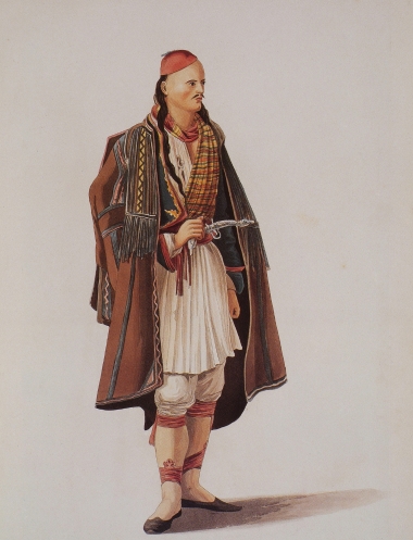 Αλβανός από τα Ιωάννινα. Έγχρωμη χαλκογραφία του J. Cartwright.