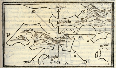 Χάρτης της νήσου Κόρτσουλα με τη χερσόνησο Παλιεσάτς.