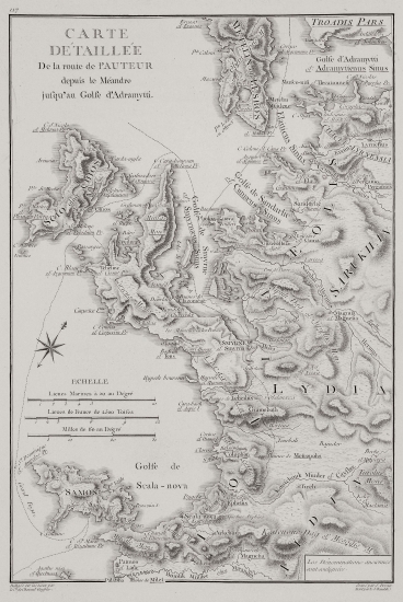 Χάρτης της διαδρομής του συγγραφέα από τον Μαίανδρο ποταμό ως τον Κόλπο του Αδραμυττίου.