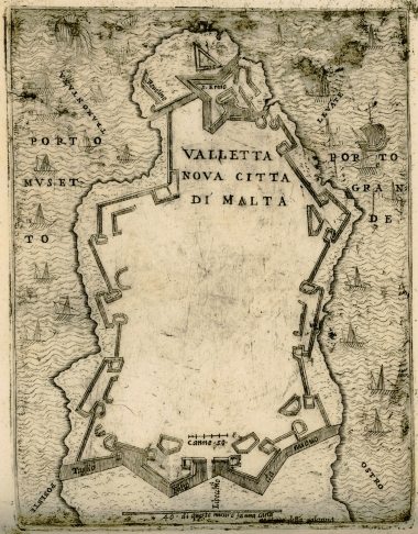 Χάρτης της Βαλέττας, η οποία χτίστηκε μετά την λήξη της πολιορκίας της Μάλτας στα 1565.