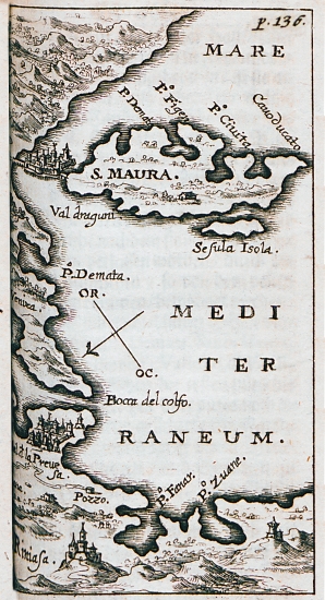 Χάρτης της Λευκάδας και της απέναντι ακτής.