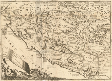Χάρτης των ακτών της Αδριατικής με τον ρου των ποταμών Μποζάνα και Ντριν.