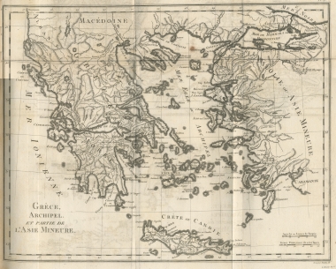Χάρτης της Ελλάδας με τα νησιά του Αιγαίου πελάγους, και της Μικράς Ασίας.