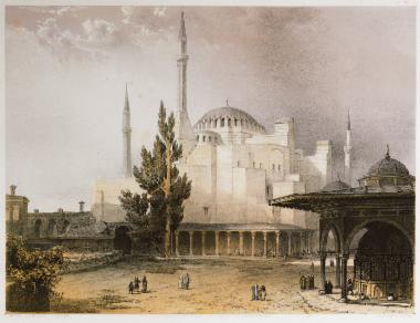 Άποψη της Αγίας Σοφίας στην Κωνσταντινούπολη από τα βορειοδυτικά. Στα δεξιά διακρίνεται η κρήνη του Σουλτάνου Μαχμούντ Α΄.