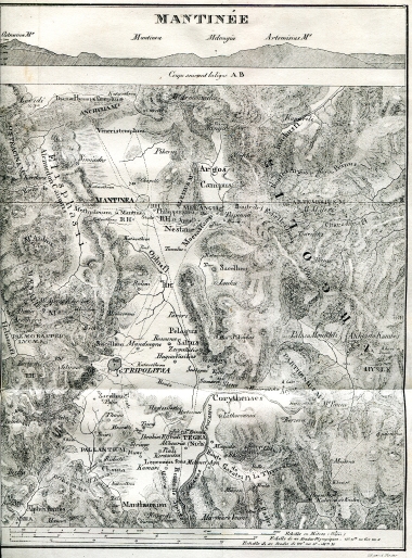 Τοπογραφικός χάρτης της Μαντινείας, περιοχή της Αρκαδίας.