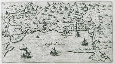 Χάρτης των ακτών της Αδριατικής από το Κοτόρ, στο Μαυροβούνι έως το Δυρράχιο, στην Αλβανία.