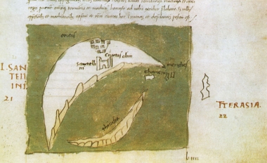 Χάρτης της Σαντορίνης και της Θηρασιάς (Γεννάδειος Βιβλιοθήκη).