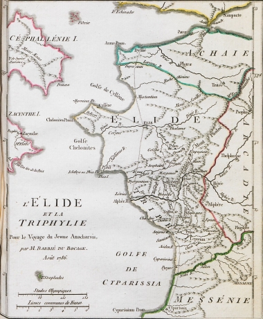 Χάρτης της Ηλίδας, της Τριφυλίας, της Ζακύνθου και τμήματος της Κεφαλονιάς.
