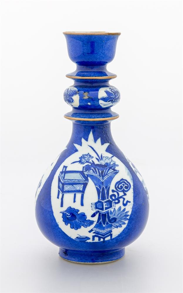 Water pipe bottle, of cobalt blue porcelain and 'powder blue' ground