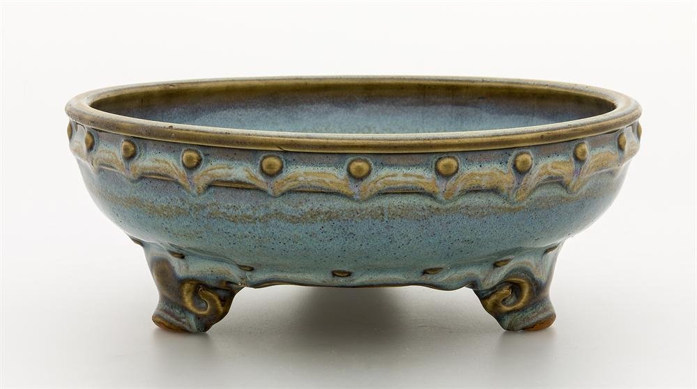 Flower pot of glazed Jun stoneware