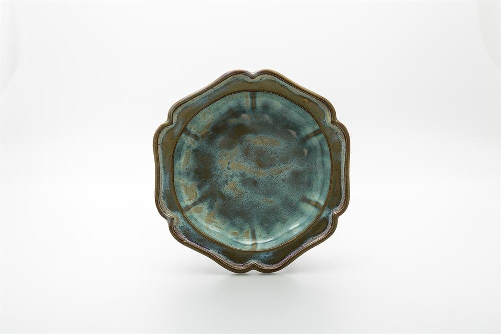Flower pot of glazed Jun stoneware