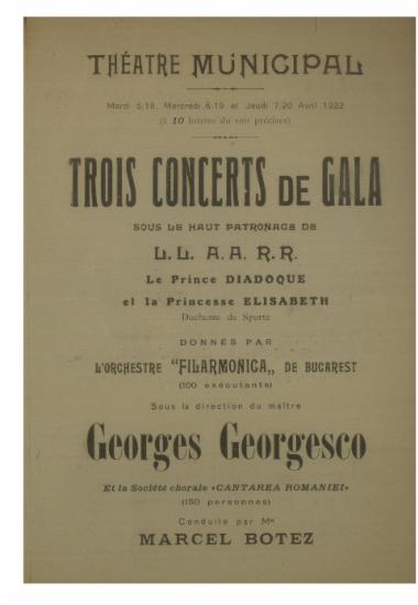 Trois concerts de gala : donnes par l΄ orchestre ΄΄Filarmonica΄΄ de Bugarest