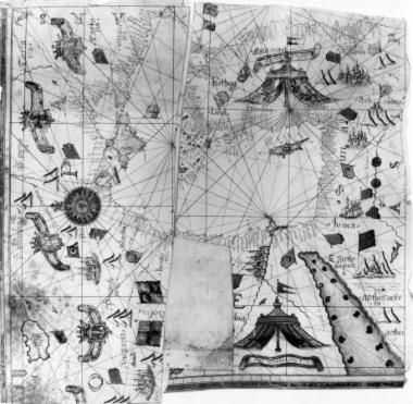 [Τεμάχια ενός πορτολάνου ή ενός άτλαντα των μεσογειακών και ατλαντικών ακτών της Ευρώπης και της βόρειας Αφρικής], Georgio Sideri dictus Callapodha cretensis fecit nel anno Domini 1560