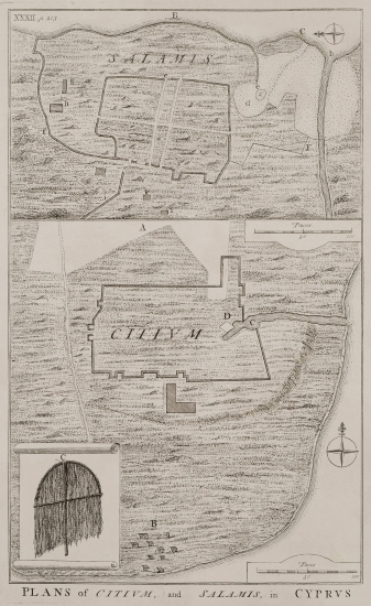 Χάρτης της Σαλαμίνας και του Κιτίου στην Κύπρο.