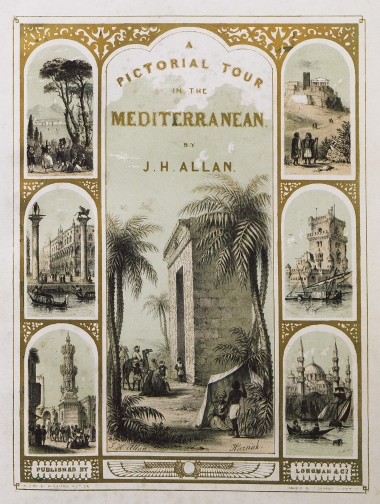 Σελίδα τίτλου με σκηνές από το ταξίδι του συγγραφέα στη Μεσόγειο.