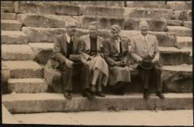 Odeum of Herodes Atticus. People seating (John Caskey, unidentified person, Mariam and Ward Canaday