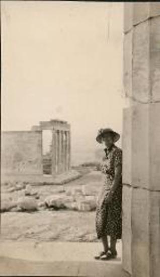 Woman by a column at the Acropolis