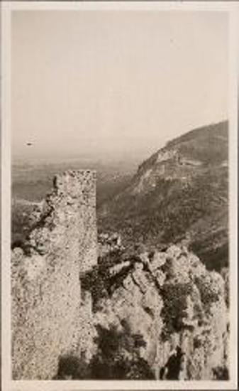 Mystras. Fortress wall winding down a hill