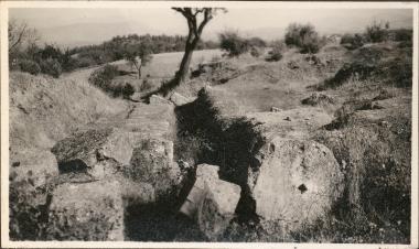 Thebes. Stone wall and broken columns