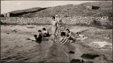 Skyros. Group swimming at the beach