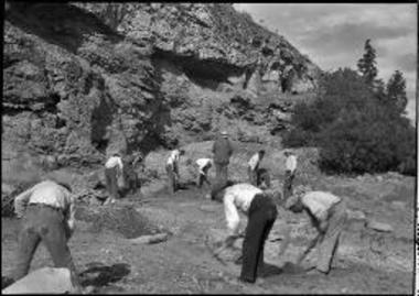 Pnyx Excavations. People digging