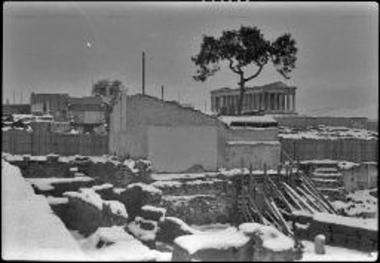 Athens, Temple of Hephaistos. Snow