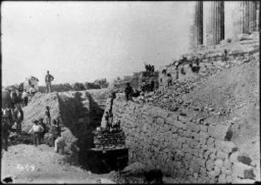 Acropolis, archaeological site with people