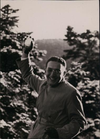Man with snowball on Mt Parnes