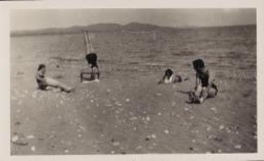 Olynthus Excavations. On the beach. Sarah Freeman, Alex Schultz, Mary Ross, Walter Graham