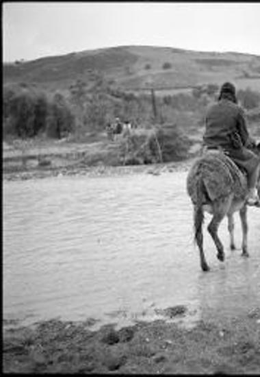Hagia Triada. Crossing river on donkey