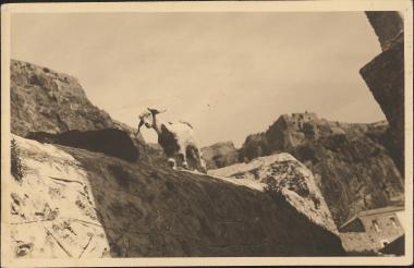 Monemvasia goat on a stone wall
