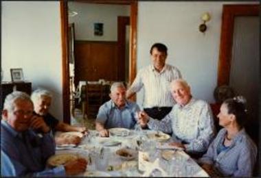 RH Howland at the table with Christos and others at Solomou village