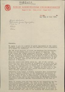 Αλληλογραφία της ΔΝΛ με νορβηγική νεολαιίστικη οργάνωση
