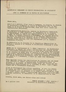 Secretariat Permanent du Comite International de Solidarite avec la jeunesse et le peuple du Sud Vietnam