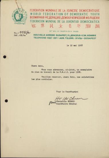 Plan de travail de la F.M.J.D. pour 1958