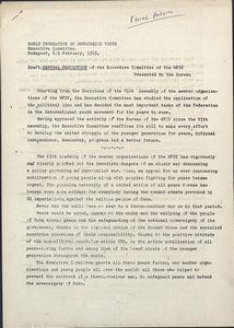 Draft General Resolution of the Executive Committee of the WFDY