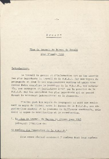 Plan du travail du Bureau de Presse pour l annee 1966