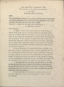 The present-day problems of the young generation and mobilization of youth in the struggle for their solution, defence of the vital interests of youth and the tasks of the WFDY
