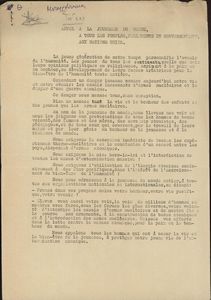 Appel a la jeunesse du monde, a tous les peuples, parlements et gouvernements, aux Nations Unies